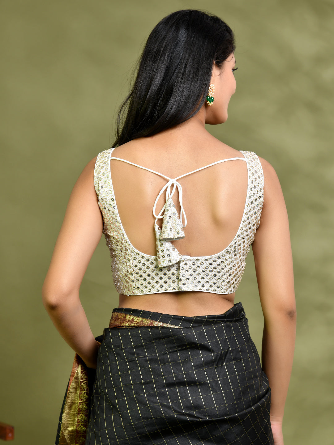 Ivory Mirror Work Sleeveless Blouse