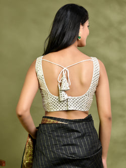 Ivory Mirror Work Sleeveless Blouse