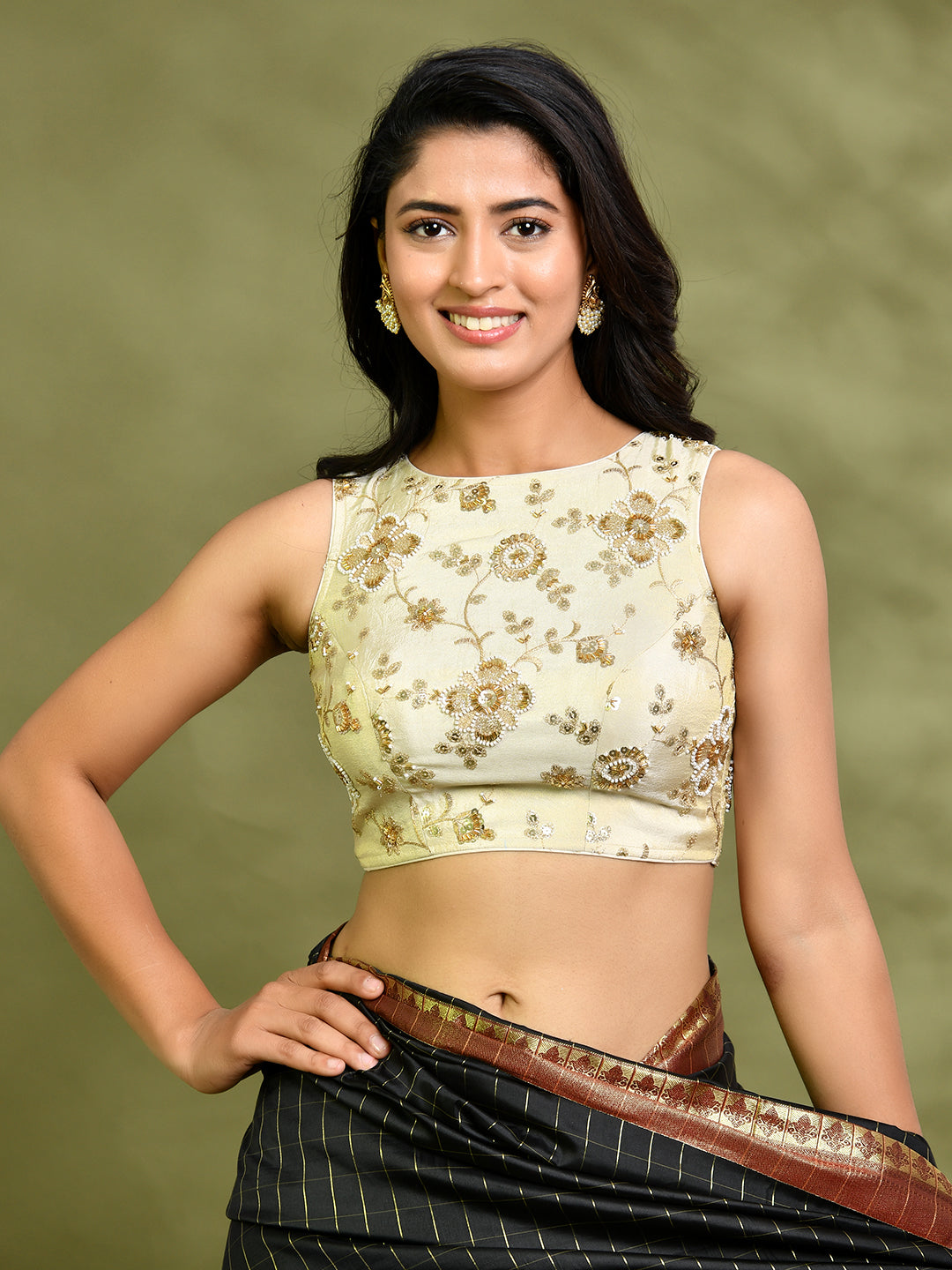 Floral Cutdana Embellished with Scallop Back Padded Saree Blouse